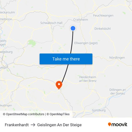 Frankenhardt to Geislingen An Der Steige map