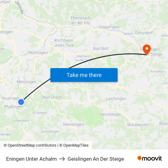Eningen Unter Achalm to Geislingen An Der Steige map