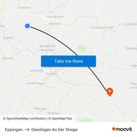 Eppingen to Geislingen An Der Steige map