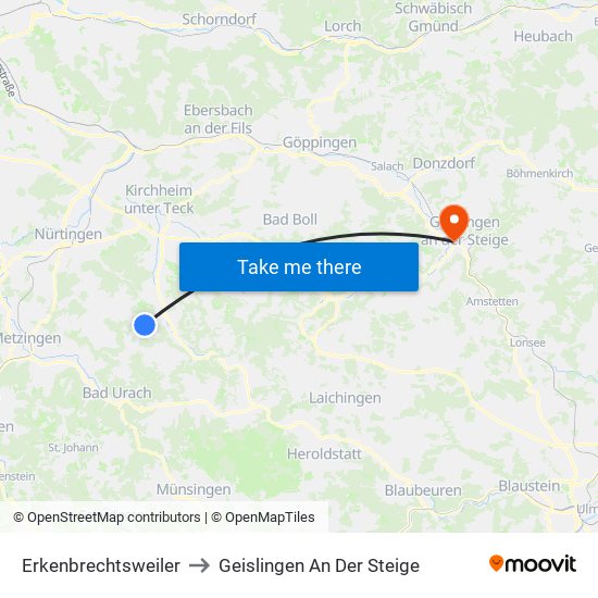 Erkenbrechtsweiler to Geislingen An Der Steige map