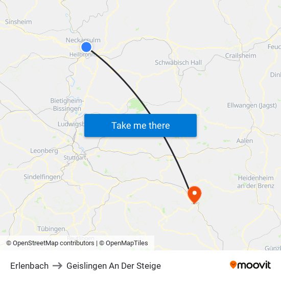 Erlenbach to Geislingen An Der Steige map