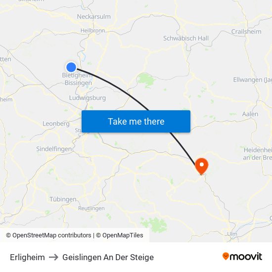 Erligheim to Geislingen An Der Steige map