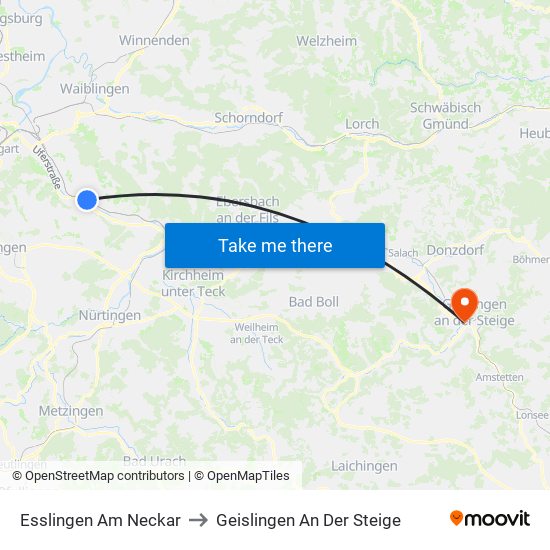 Esslingen Am Neckar to Geislingen An Der Steige map