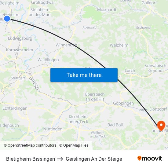 Bietigheim-Bissingen to Geislingen An Der Steige map