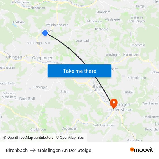 Birenbach to Geislingen An Der Steige map
