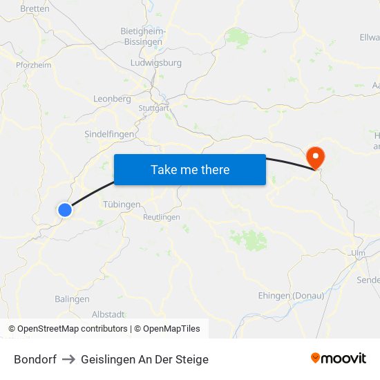 Bondorf to Geislingen An Der Steige map