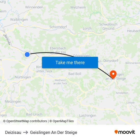 Deizisau to Geislingen An Der Steige map