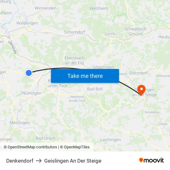 Denkendorf to Geislingen An Der Steige map