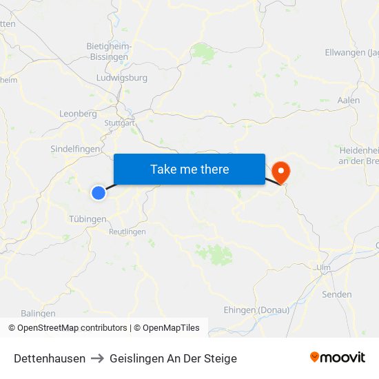 Dettenhausen to Geislingen An Der Steige map