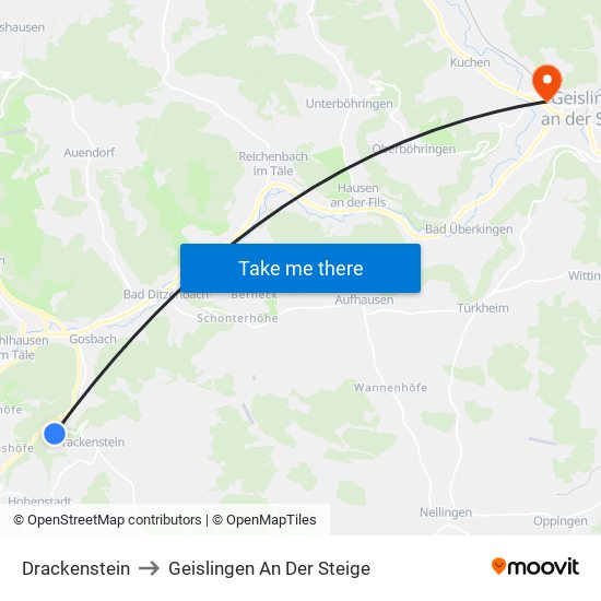 Drackenstein to Geislingen An Der Steige map