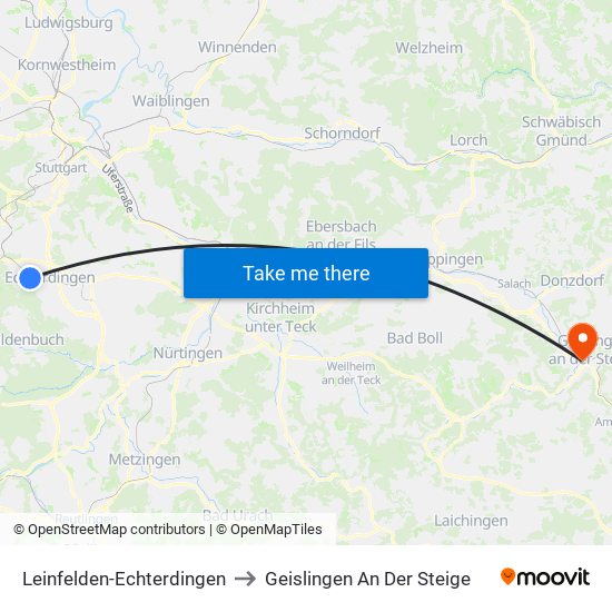 Leinfelden-Echterdingen to Geislingen An Der Steige map