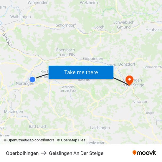 Oberboihingen to Geislingen An Der Steige map