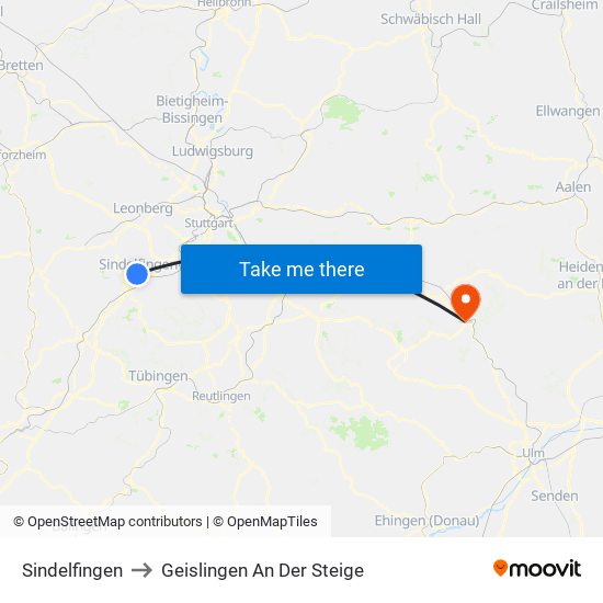 Sindelfingen to Geislingen An Der Steige map