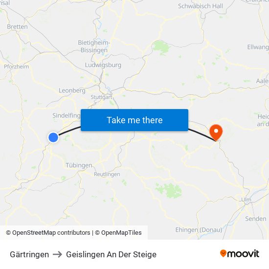 Gärtringen to Geislingen An Der Steige map