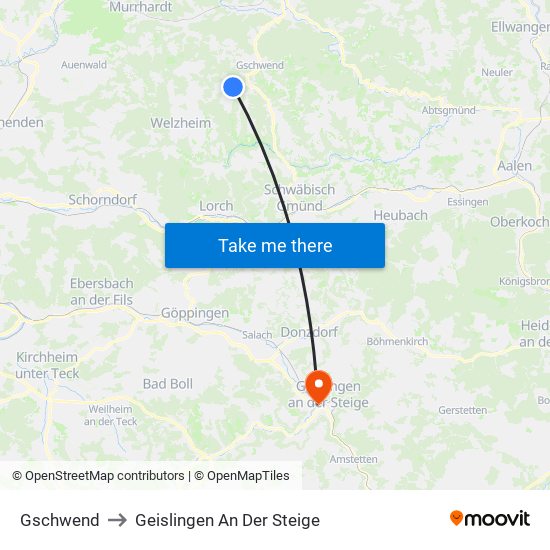 Gschwend to Geislingen An Der Steige map