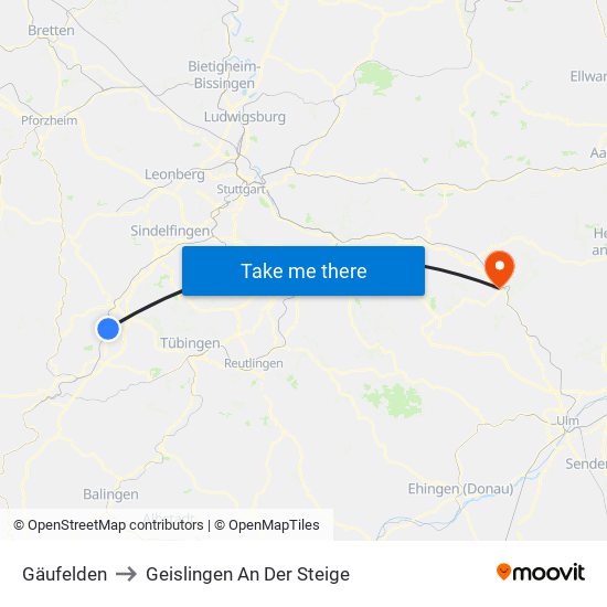 Gäufelden to Geislingen An Der Steige map