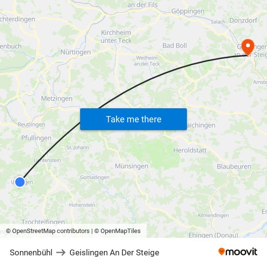 Sonnenbühl to Geislingen An Der Steige map