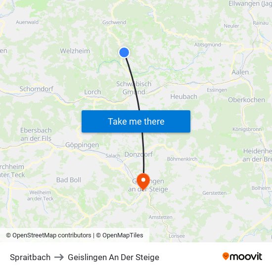 Spraitbach to Geislingen An Der Steige map