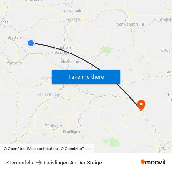 Sternenfels to Geislingen An Der Steige map