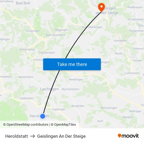 Heroldstatt to Geislingen An Der Steige map