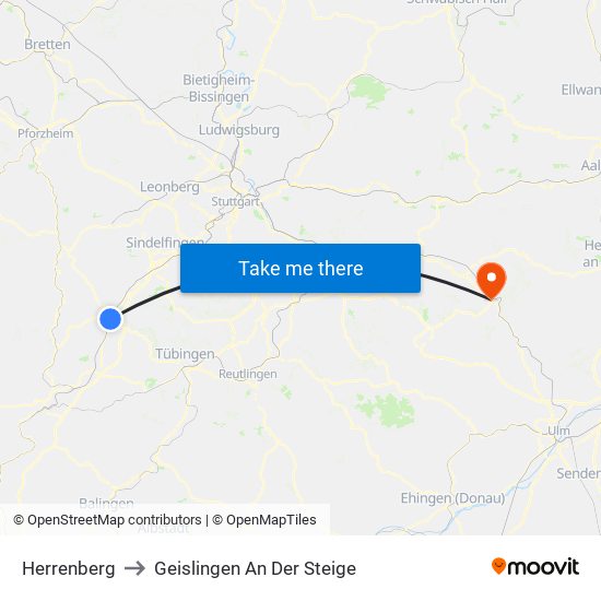 Herrenberg to Geislingen An Der Steige map