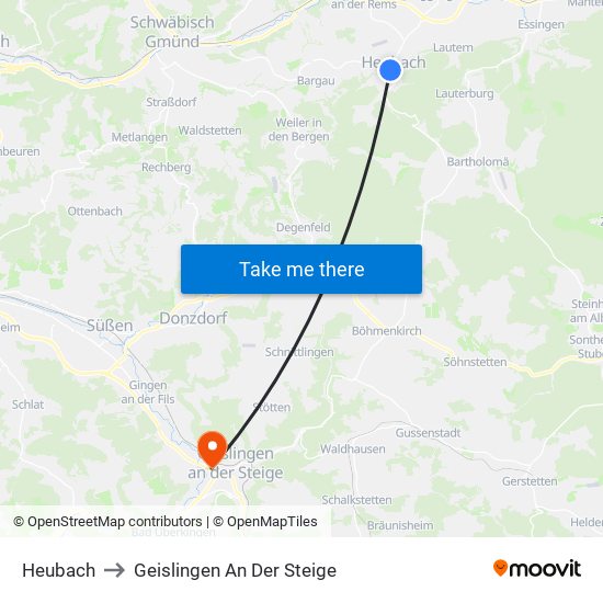 Heubach to Geislingen An Der Steige map