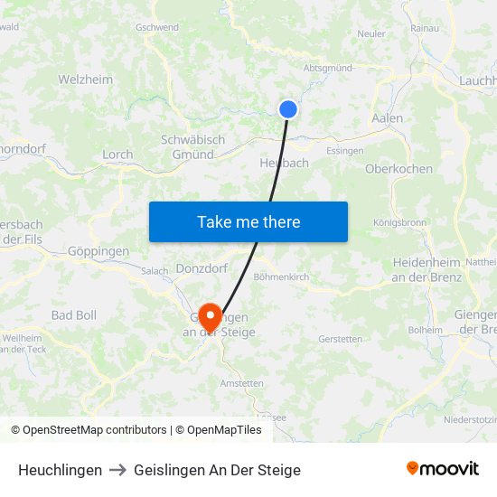 Heuchlingen to Geislingen An Der Steige map