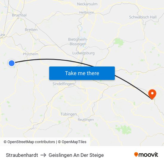 Straubenhardt to Geislingen An Der Steige map