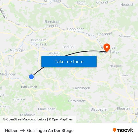 Hülben to Geislingen An Der Steige map