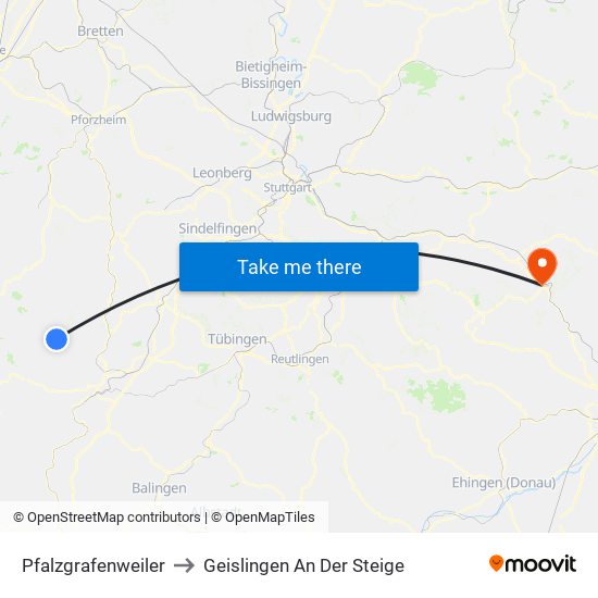 Pfalzgrafenweiler to Geislingen An Der Steige map