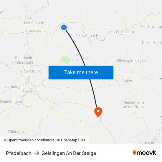 Pfedelbach to Geislingen An Der Steige map