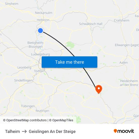 Talheim to Geislingen An Der Steige map