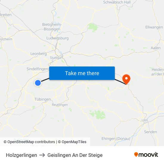 Holzgerlingen to Geislingen An Der Steige map
