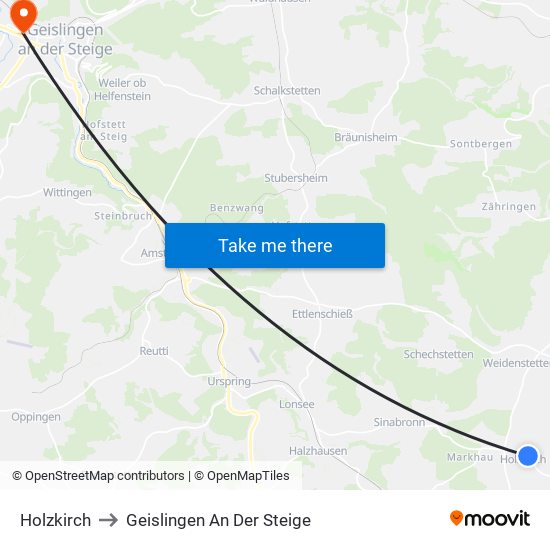 Holzkirch to Geislingen An Der Steige map