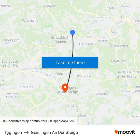 Iggingen to Geislingen An Der Steige map