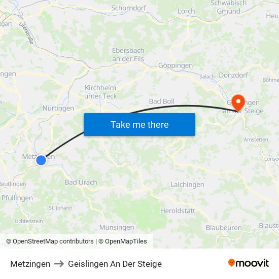 Metzingen to Geislingen An Der Steige map