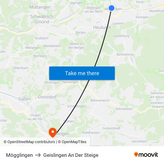 Mögglingen to Geislingen An Der Steige map