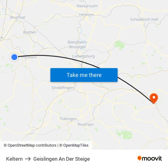 Keltern to Geislingen An Der Steige map