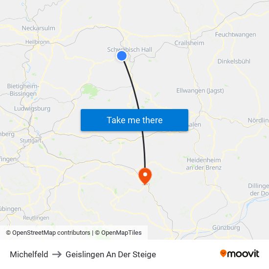 Michelfeld to Geislingen An Der Steige map