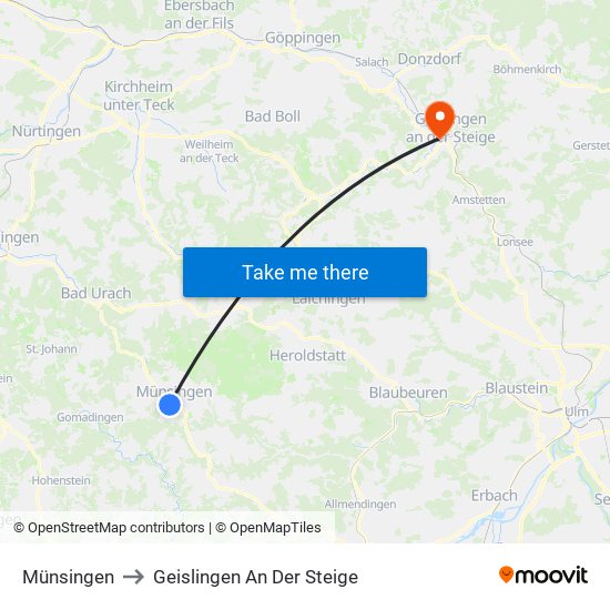 Münsingen to Geislingen An Der Steige map