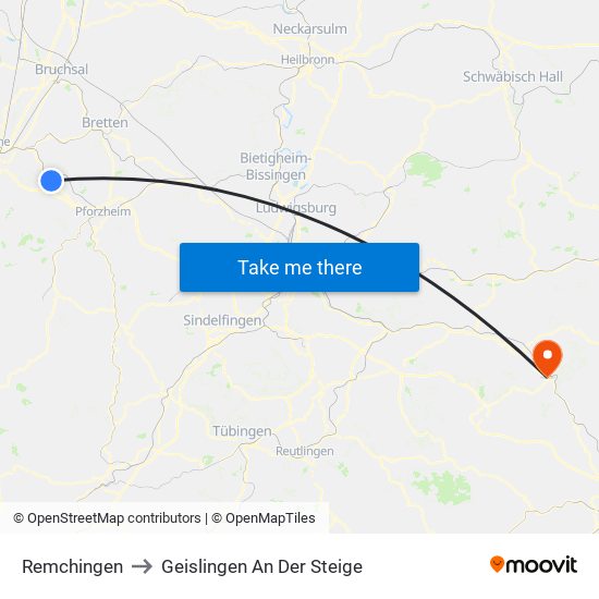 Remchingen to Geislingen An Der Steige map