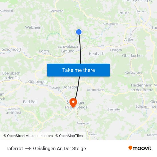 Täferrot to Geislingen An Der Steige map