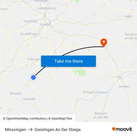 Mössingen to Geislingen An Der Steige map