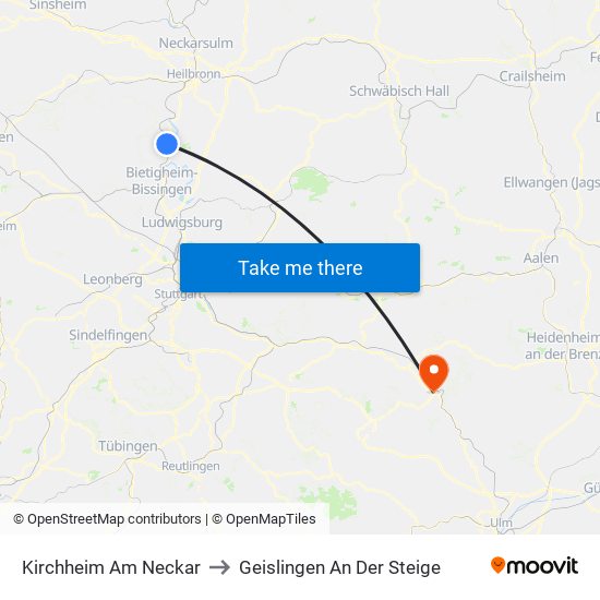 Kirchheim Am Neckar to Geislingen An Der Steige map