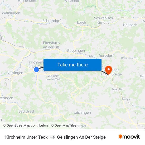 Kirchheim Unter Teck to Geislingen An Der Steige map