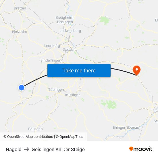 Nagold to Geislingen An Der Steige map