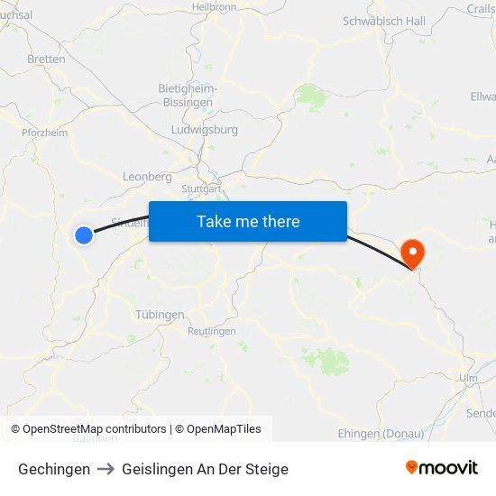 Gechingen to Geislingen An Der Steige map