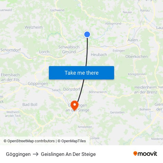 Göggingen to Geislingen An Der Steige map