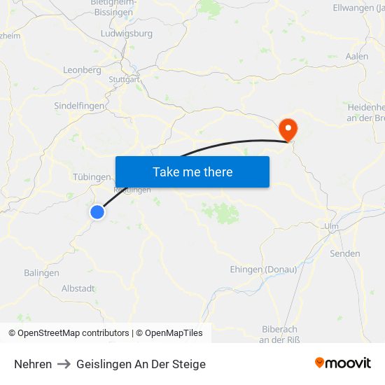 Nehren to Geislingen An Der Steige map