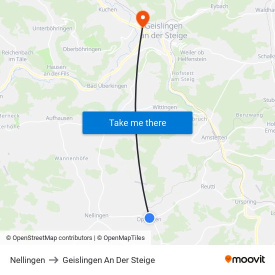 Nellingen to Geislingen An Der Steige map